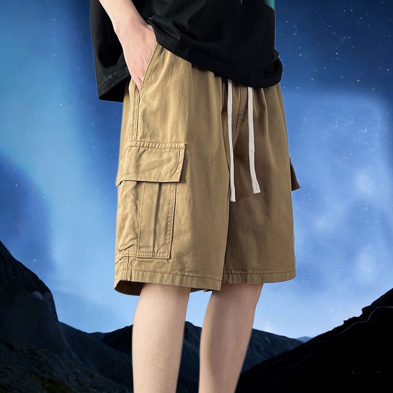 Washed Cotton Men's Shorts, Summer Loose Cargo Pants with Side Pockets, Men's Over-The-Knee Mid-Length Pants, Trendy Casual Five-Point Pants