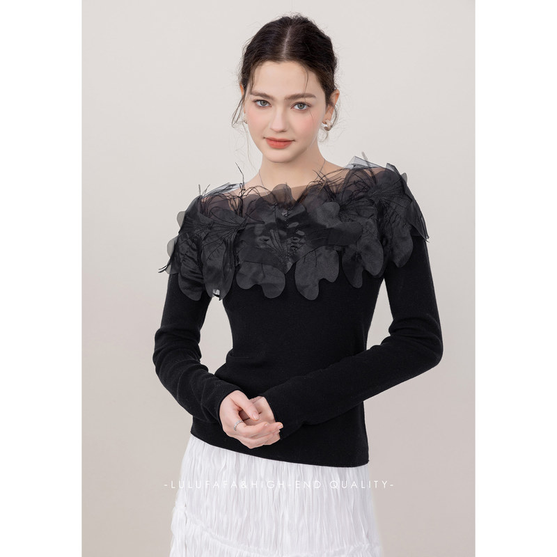 Lulufafa Stereo Feather Black Knitwear
