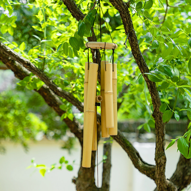 Bamboo Wind Bells Hanging Accessories Creative Handmade Bamboo Cylinders Decoration Aerial Chandelia Outdoor Balcony Hotel Villa Courtyard View