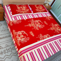 Cotton quilt cover four-piece wedding bedding red cotton quilt cover Green Dragon and Phoenix wedding custom