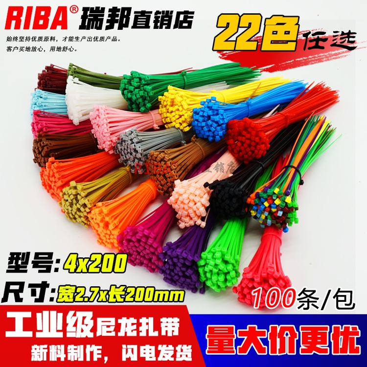 Factory label 4x200 Red Yellow Blue Green strap color cable tie nylon buckle storage promotion recommendation