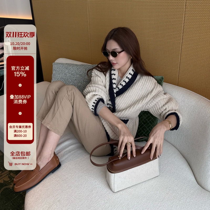 Zhizhi【Mountain Mist in the Painting】Wool French-Style Chanel-Inspired Color-Blocking Loose and Relaxed Old Money Knit Sweater Coat Zhizhi【Mountain Mist in the Painting】Wool French-Style Chanel-Inspired Color-Blocking Loose and Relaxed Old Money Knit Sweater Coat