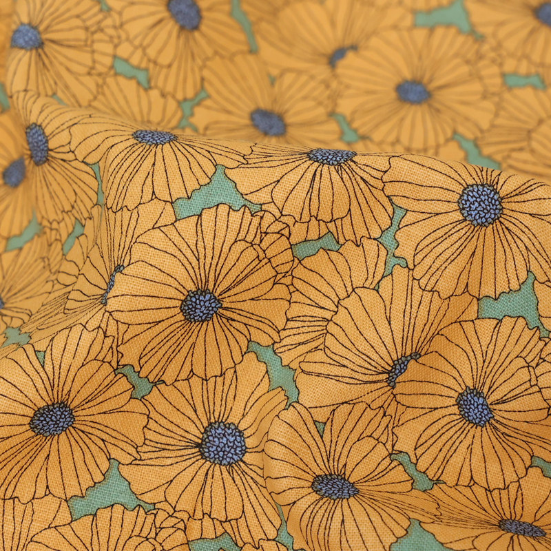 South Korea Nesshome Fabric Table Cloth Bag Holding Pillow Apron Dress Foreign Dress Clothing Plant Dyeing Cotton Linen Sunflower