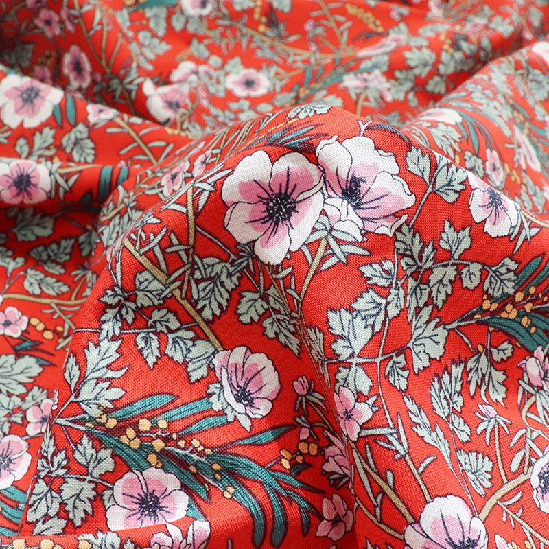 South Korean Nesshome20 clothing foreign dress printing and dyeing handmade cloth art plant soft pure cotton red cherry blossom fabric