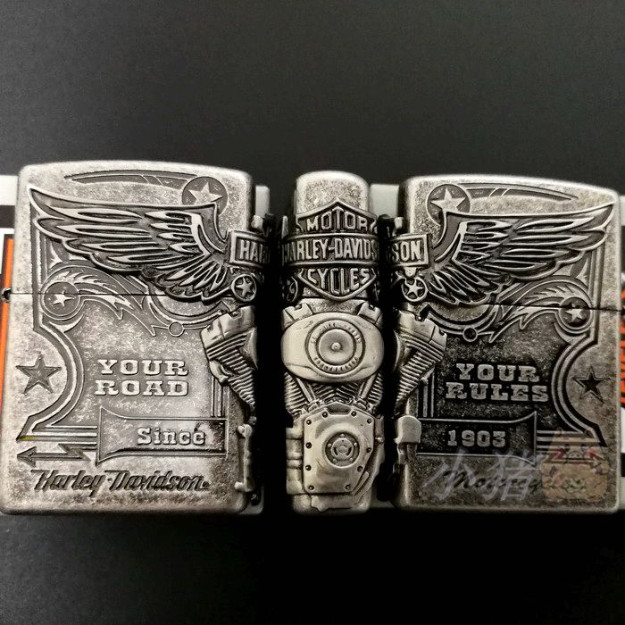 18 years old shop piglet Zippo Japanese version ancient silver ancient bronze silver plated Harley side eagle engine HDP-26 27 28