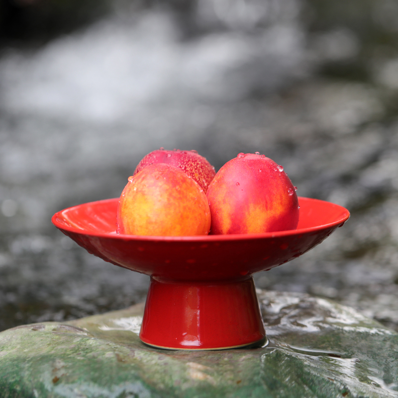 High-foot fruit pan Jingdezhen High-temperature ceramic dishes in the landscape The high temperature ceramic plate Home Qing supply tray Kiln Glazed Home Ornament