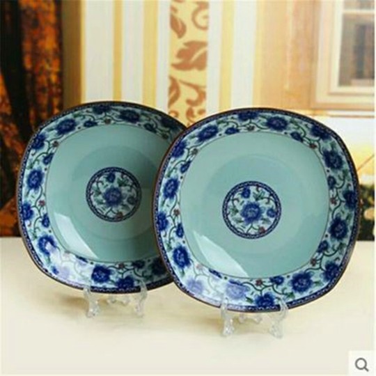 Blue and White Porcelain Guanfu Antique Porcelain Tableware Plates Dish Plates Jingdezhen