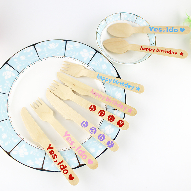 Birthday Party Creative Decoration Dessert Table Cake Disposable Wooden Knife, Fork, and Spoon Three-Piece Set Picnic Party Tableware Birthday Party Creative Decoration Dessert Table Cake Disposable Wooden Knife, Fork, and Spoon Three-Piece Set Picnic Party Tableware
