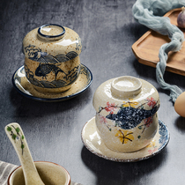 Underglaze color steamed bowl with lid Ceramic stew bowl Japanese steamed egg cup Steamed egg bowl Egg soup steamed bowl Baby high temperature resistance