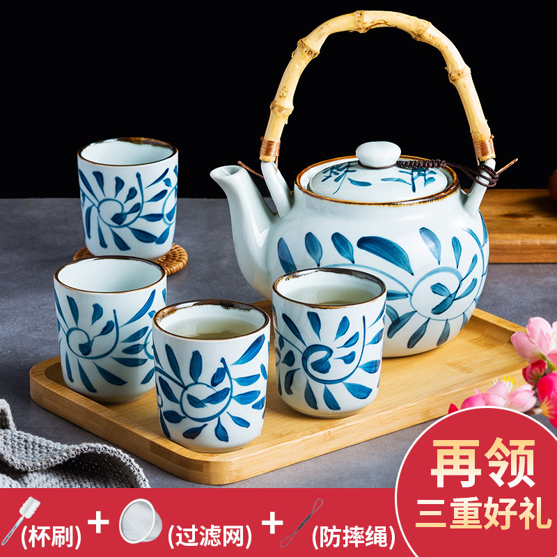 Glazed colorful blue porcelain teapot teapot filter Japanese bridge teapot teapot teapot cup 1000ML