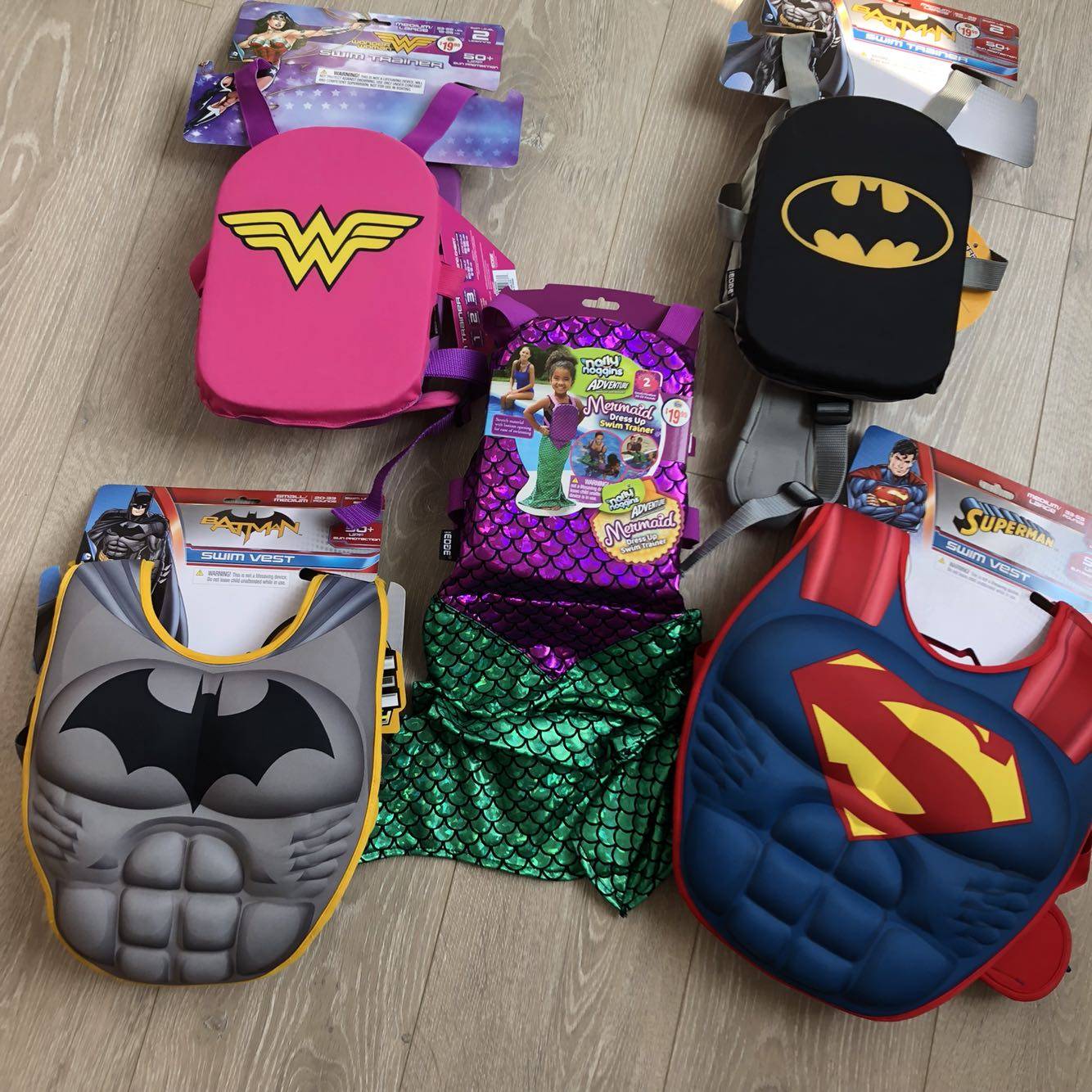 Mermaid Superman Batman swimming buoyancy swimsuit floating board vest kids baby learn to swim non-life jackets