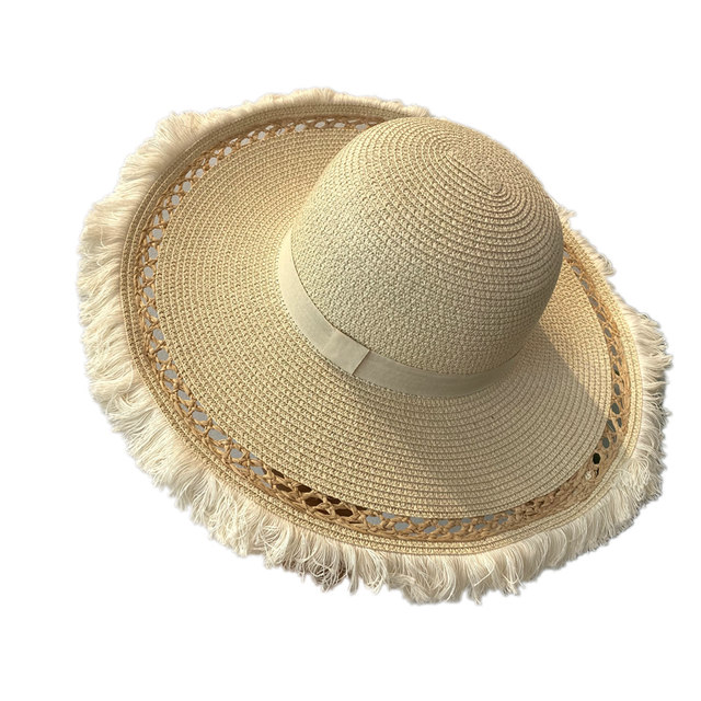 Spring and summer sunshade and sunscreen celebrity wind big eaves fur-edged straw hat female vacation travel play seaside beach fisherman hat