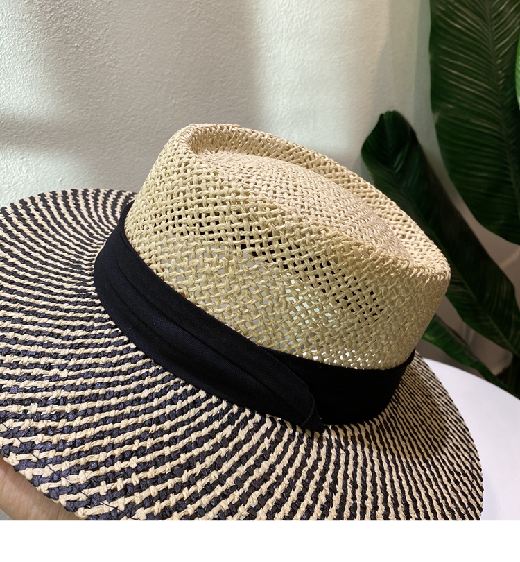 Straw Material Color Block Pattern Summer, Spring Season Women's Gender Women's Retro French Style Color Block Straps Wide Eaves Straw Hat