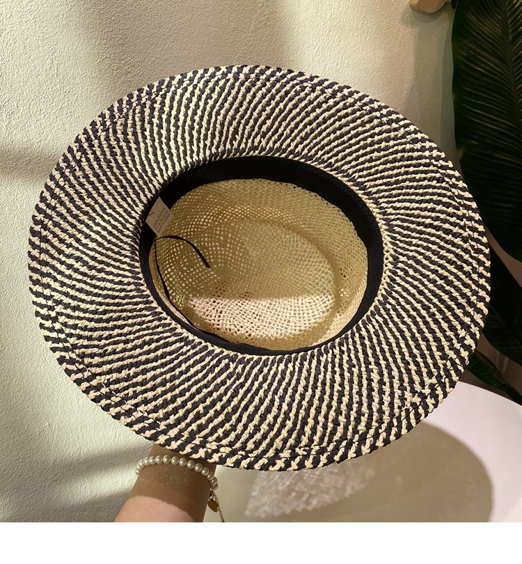 Straps Design Retro, French Style Style Wide Eaves Rim Women's Retro French Style Color Block Straps Wide Eaves Straw Hat