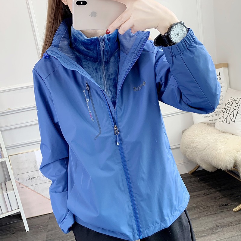 Silver Fox Suede Liner Submachine Clothing Woman Three-in-one Detachable Gush Warm Waterproof Outdoor Ski Mountaineering Suit Jacket
