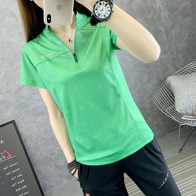 Outdoor Speed Dry Short Sleeves Women Suit Upright collar sunscreen Breathable Elastic Half Sleeve Sport Running Climbing Quick Dry Clothing