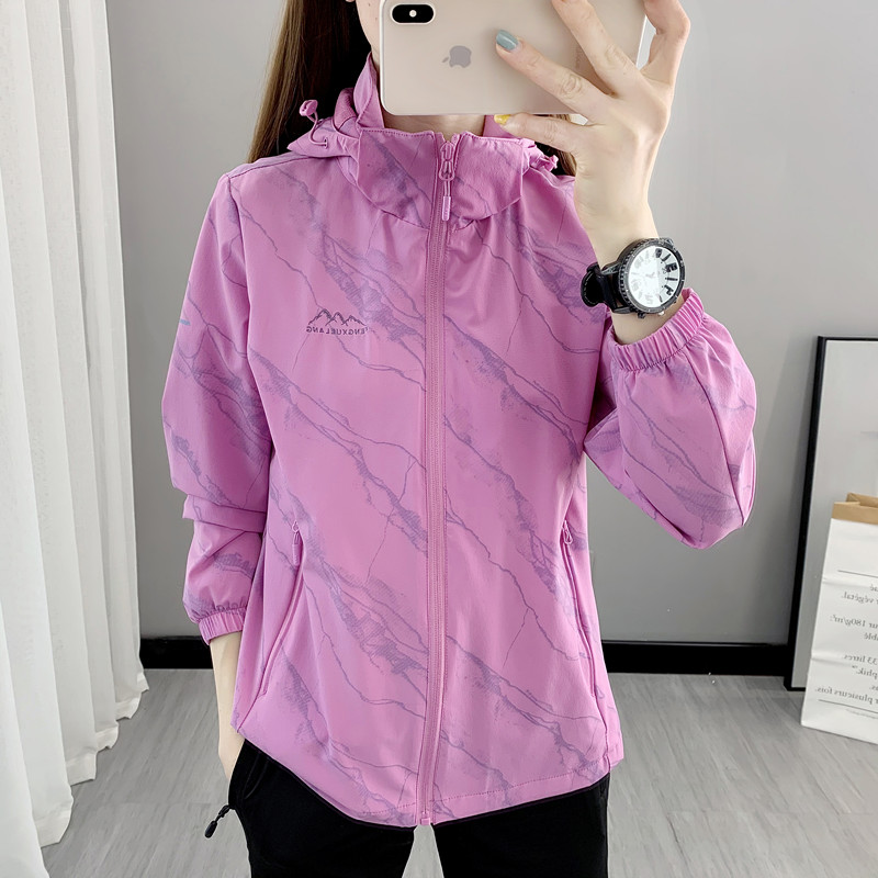 Single Layer Submachine Clothing Woman Spring Autumn Season Thin section Marble Tattoo waterproof and breathable Outdoor Mountaineering clothes net lined with wind coat