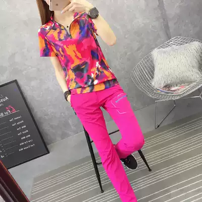 Women's quick-drying suit set short sleeve T-shirt summer light and thin breathable camouflage outdoor mountaineering hiking collar half sleeve