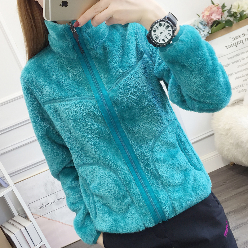 Autumn and winter fleece clothing on both sides of the velvet thickened outdoor women's coral velvet fleece mountaineering warm cardigan jacket