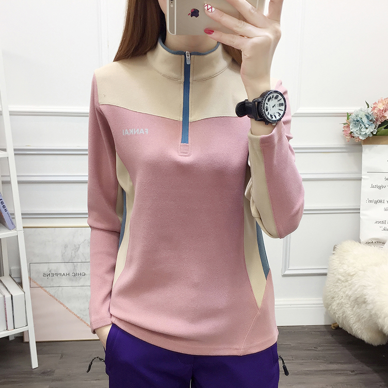 Spring and autumn fleece women's thick clothes Korean elastic warm clothes rabbit plush pullover long sleeve T-shirt base shirt