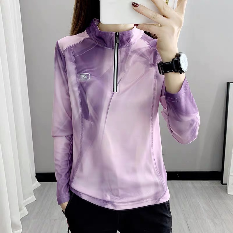 China wind speed dry T-shirt female long sleeve ink painting stand spring and summer elastic display slim and thin section outdoor running climbing T-shirt