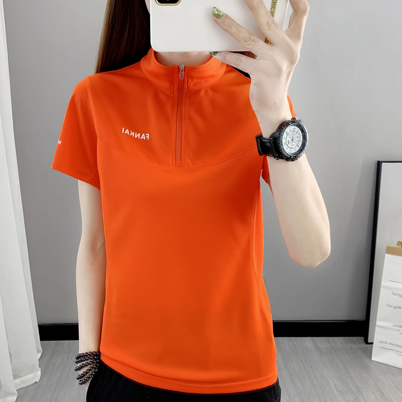 Outdoor Speed Dry T-shirt Short Sleeve Women Running Fitness Sports Elastic Thin style Breathable Explicit Collar Half Sleeve Quick Dry Clothing