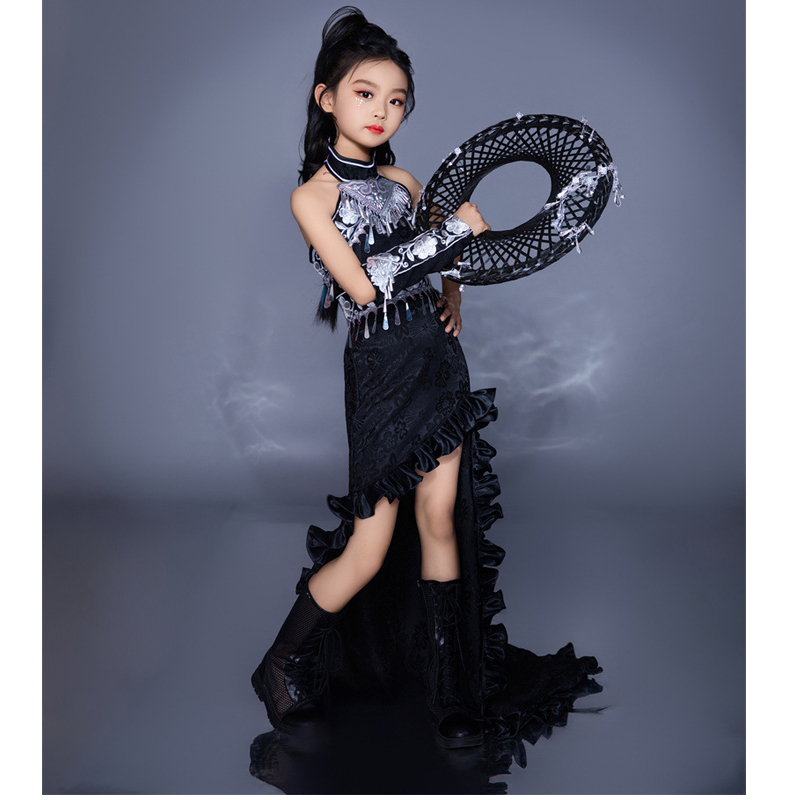 Girls' Ethnic Minority Style Clothing, Children's Chinese Style Model Performance Runway Show, Majestic Trailing Gown