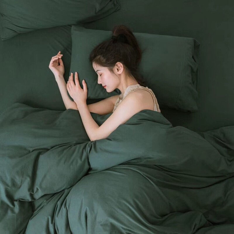 Japanese-style simple cotton comfortable nude sleeping plain Guinea cotton four-piece set of ins knitted cotton single double sheet bed sheet hat