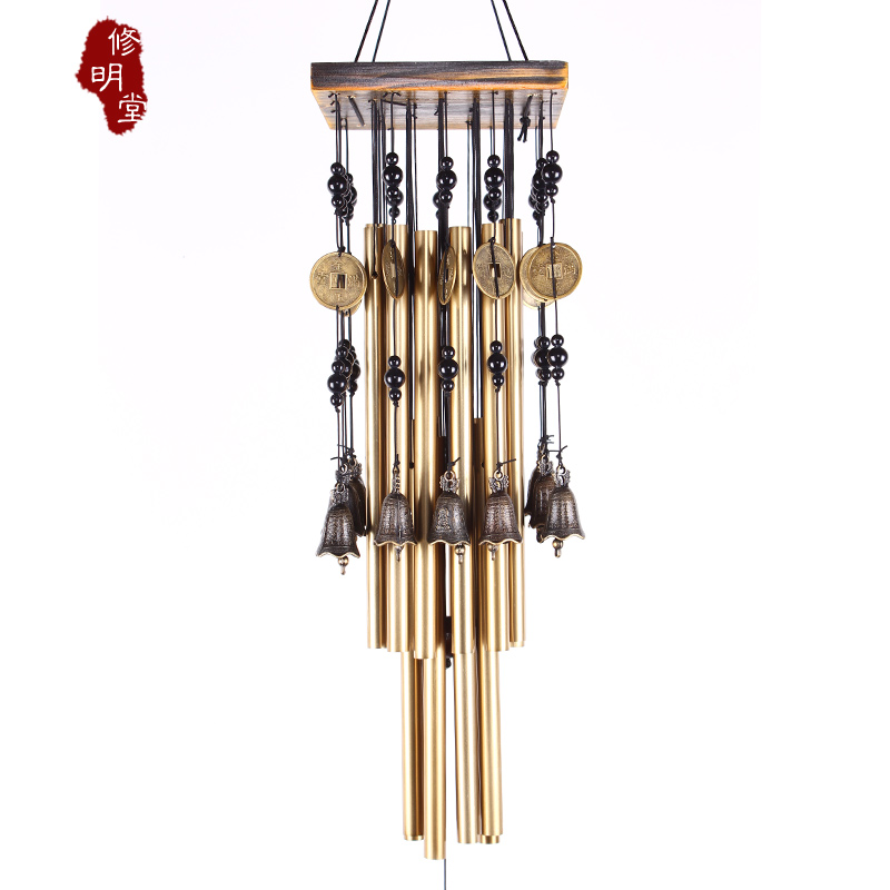 Xiu Ming Tang Family house shop with forged copper feng shui wind chime bell copper bell hanging pieces business five yellow two black