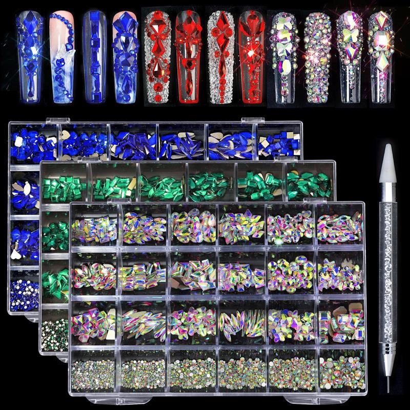 Cross-Border Nail Art 24-Grid Rhinestone Decoration Set, Nail Art Ab Flat-Back Rhinestones, Irregular-Shaped Nail Rhinestones, Iridescent Cross-Border Nail Art 24-Grid Rhinestone Decoration Set, Nail Art Ab Flat-Back Rhinestones, Irregular-Shaped Nail Rhinestones, Iridescent