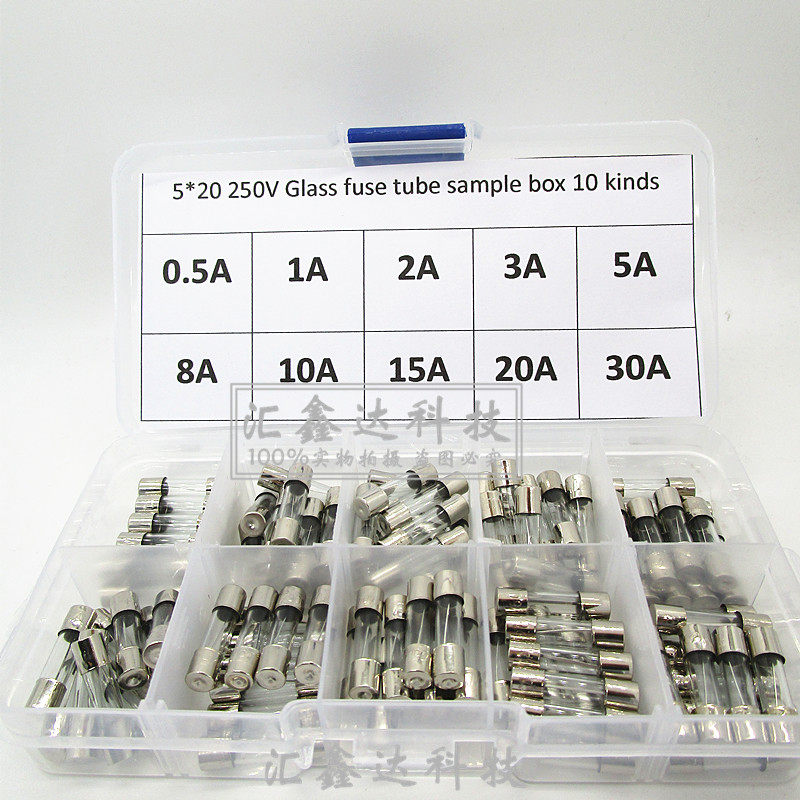 Fuse fuse wire glass fuse tube 5*20mm 0 25A-10A 250V fast-melt hybrid element box