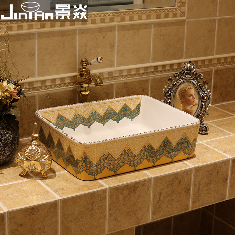 Jingyan Mediterranean Taiwanese art basin rectangular ceramic washbasin retro basin American table wash basin