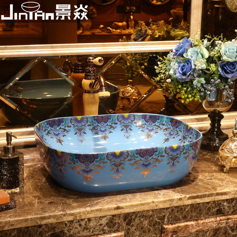 Jingyan European-style art on-counter basin square ceramic washbasin American-style basin bathroom basin on-counter washbasin