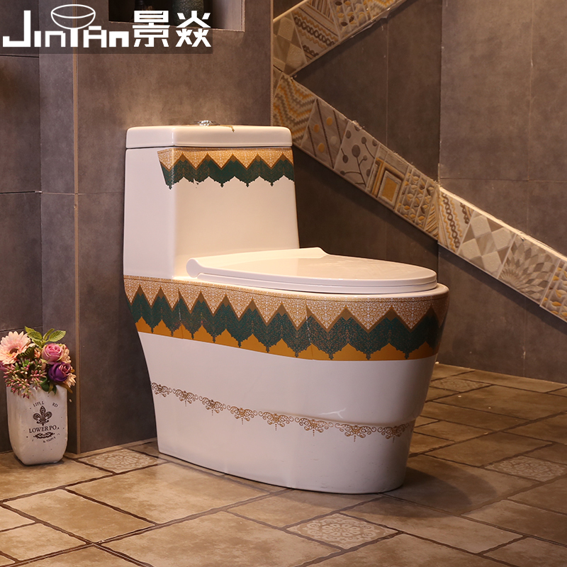 Jingqi Mediterranean Color Art Ceramics Toilet Household Makeup Room European Nordic Rainbow Suction Ordinary Toilet