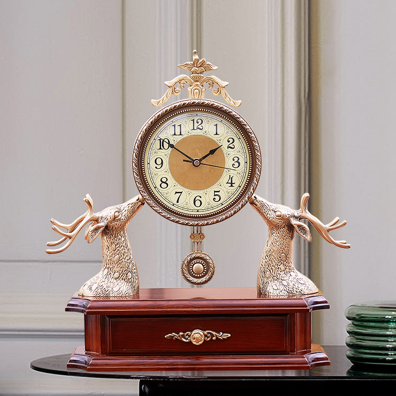 European style wood pure copper mute grandfather clock solid wood vintage living room American swing standing clock antique table clock clock table clock