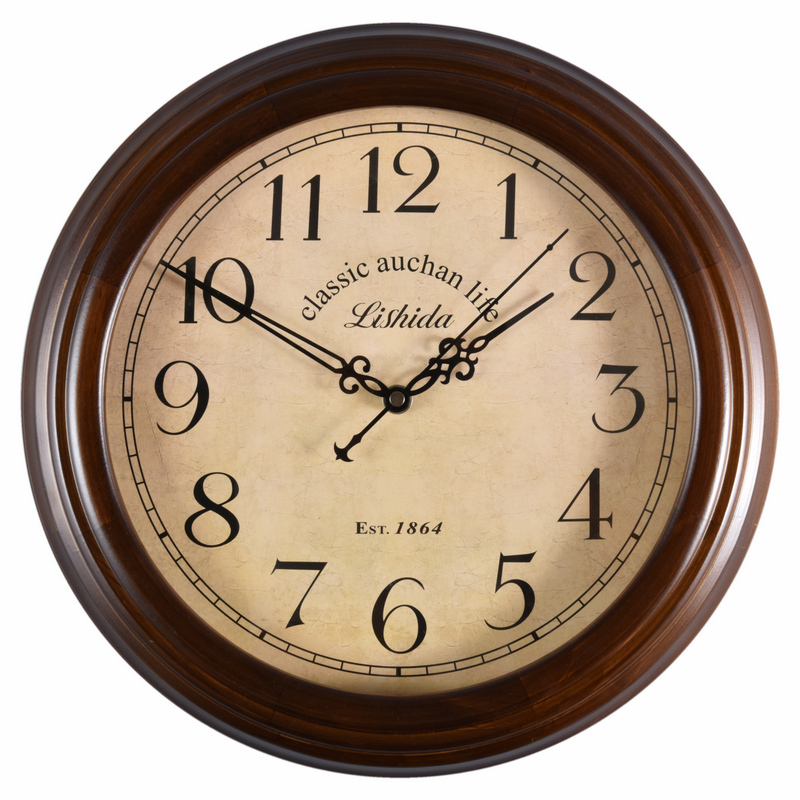 European-style solid wood modern simple retro mute clock wall clock living room clock Chinese wood creative American wall watch