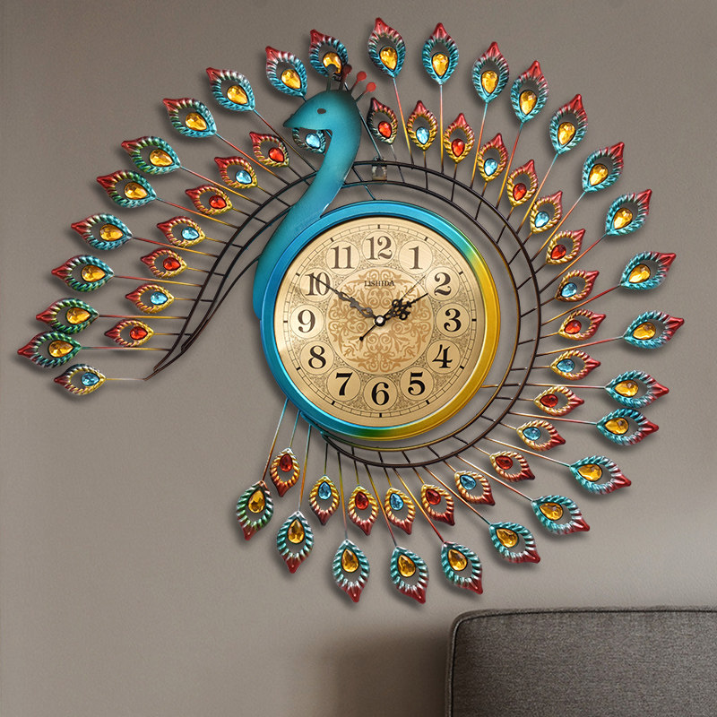 Fashion watch peacock clock clock living room silent bedroom decorated European style retro-art art wall watch