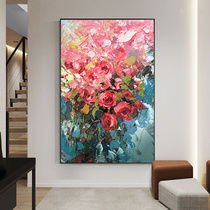 Hand-Painted Porch oil painting custom living room decoration painting simple modern aisle light luxury abstract vertical painting peony