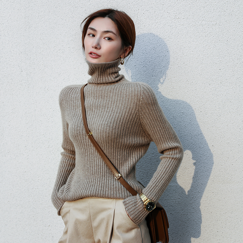 Diirayang 100% Pure Cashmere Sweater Seamless Sweater Turtleneck Thickeneded Bottoming Sweater Slim Cashmere Sweater for Women