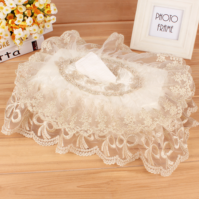 Lace embroidery living room car with extractable tissue set European fabric creative paper towel tube napkin box set