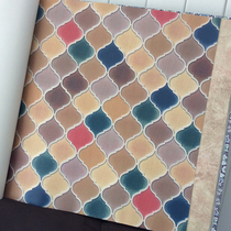 Blue retro diamond iron style small flower nostalgic living room study wallpaper small tea bar bar background wallpaper