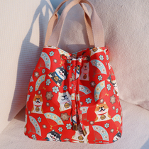 Day Tie Cute Lunch Box Handbag Handbag with large capacity Pumping Rope Waterproof Student Commuter to Work with Meals Snack