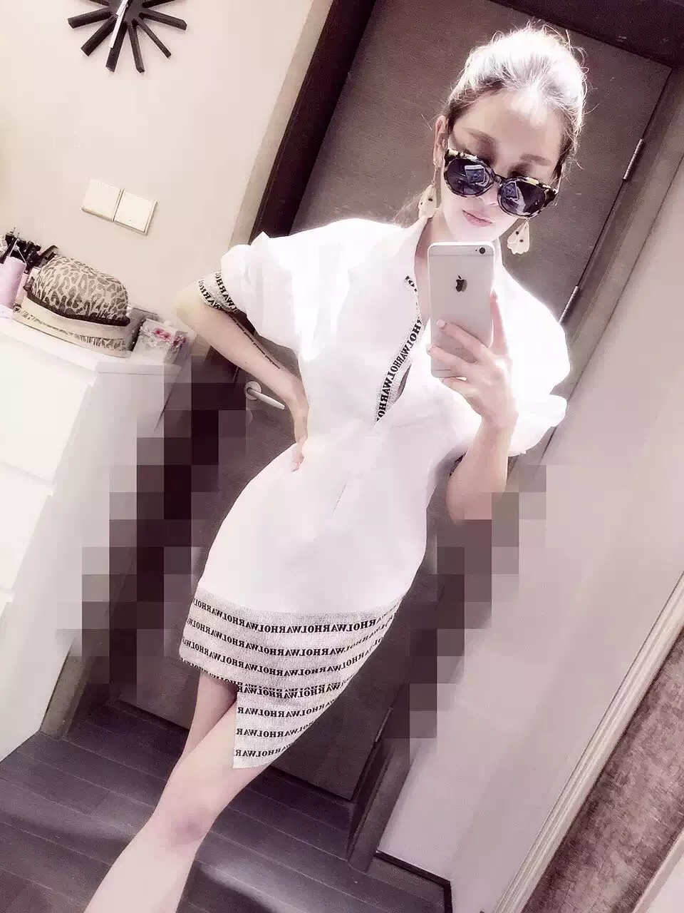 Hoa hậu Lin Weiwei nữ sơ mi váy giữa tay áo rộng giản dị - váy đầm