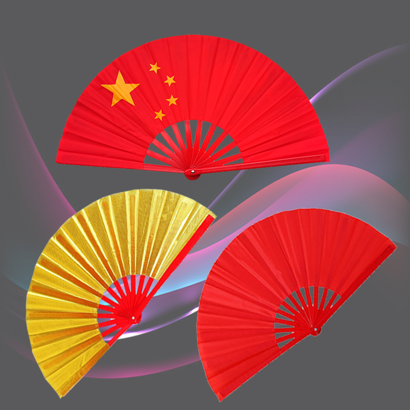 Golden Scallop Plastic Folding Fan Kung Fu Fan Red Black Martial Arts Performance Dance Fan Taiji Fan Bicolor Face