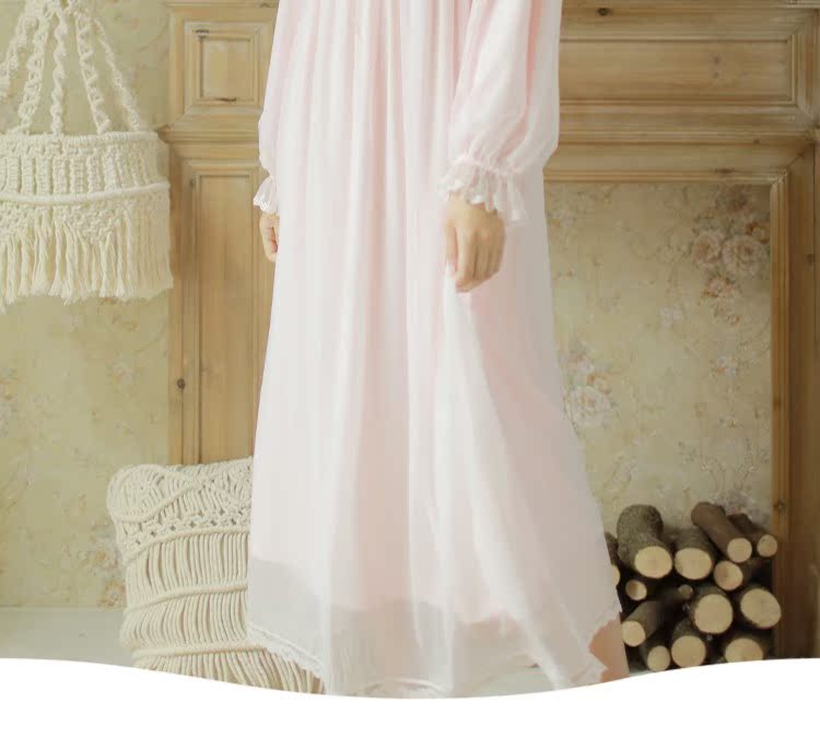 Dust Xi pyjama phụ nữ mùa xuân và mùa thu váy dài tay công chúa váy ngủ retro cung điện gió ngọt ngào ren nhà dịch vụ cộng với phần dài váy ngủ 2 dây