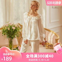Dust-Hee Original Palace Wind Pyjamas Woman Autumn Suit Long Sleeve Long Pants Lady Cotton Home Conserved Sweet Beauty Lace Two Sets