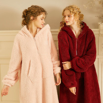 Chenxi original nightgown womens autumn and winter long coral velvet padded pajamas court style robes wear home clothes