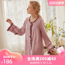 Dust Hee Retro Palace Court Wind Sleeping Robes Morning Robes Spring Autumn Long Sleeves Thin and Princess Girl Wind Sweetness Sleeping Dress Purple