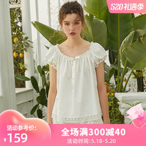 Dust-Hee Summer Pyjamas Woman Comeback Ancient Lace Palace Court Wind Pure Knitted Cotton Short Sleeve Princess Home Conserved Two Suits