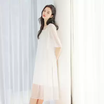 Summer mesh modal loose Princess nightgown retro palace home clothing short sleeve medium and long version pregnant women can wear Women